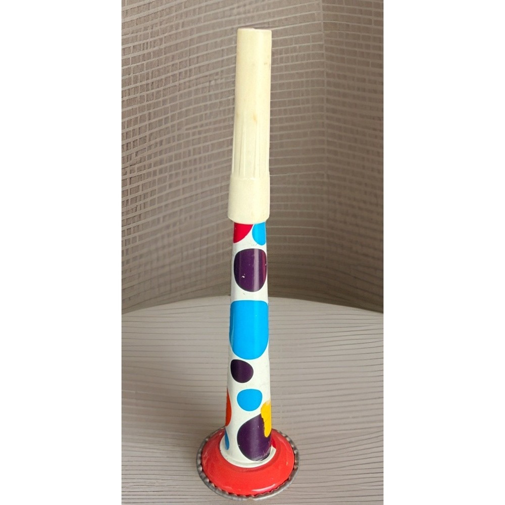 Vintage 9.25"‎ Tin Trumpet Party Noisemaker Made in USA Multicolor Polka dot